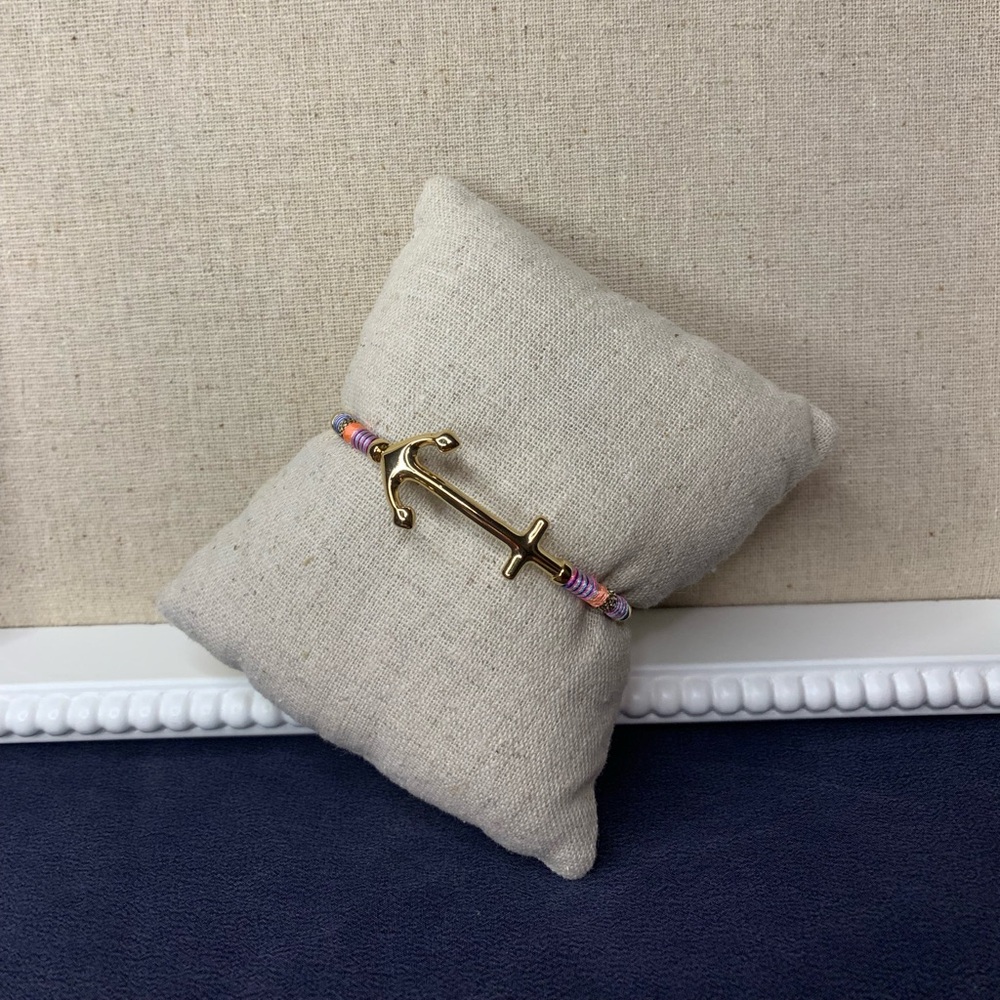 Voyager Cuff- Gold Anchor Bracelet with Pink and Purple.